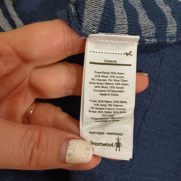 SmartWool Crew Neck Sweater Mens L Navy Blue Stripe Wool Blend Pullover - Picture 5 of 7